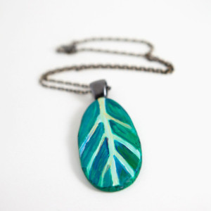 Statement Jewelry, Turquoise Teal Gold Leaf OOAK Pendant and Necklace - Woodland, Hipster, Boho, Chic, Nature Pendant by Kimberly Kling