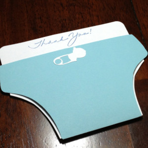 Baby Shower Diaper and Bodysuit Handmade Blue Thank You Note Card Set, Baby Shower Cards, Thank You, Diaper Handmade Diaper and One Piece