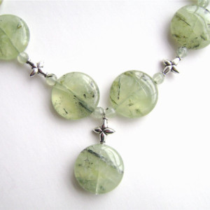 Prehnite Necklace, Sterling Silver, Gemstone Jewelry, Rutilated Prehnite, Green Necklace, Lime, Bamboo, Chartreuse, 472