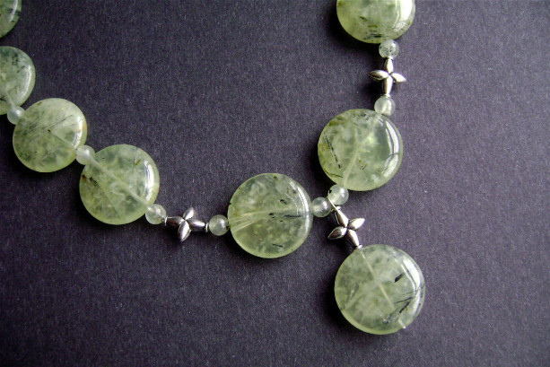 Prehnite Necklace, Sterling Silver, Gemstone Jewelry, Rutilated Prehnite, Green Necklace, Lime, Bamboo, Chartreuse, 472