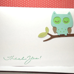 Owl Baby Shower Thank You Note Card Set, Handmade Owl, Gender Neutral, Owl Baby Shower Thank You Cards, Green Owl Cards, Thank You Card Set