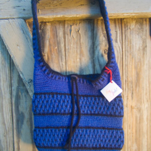 OOAK Hand Crocheted & Felted Wool Shoulder/Hand Bag... Royal Blue and Black