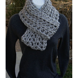 INFINITY SCARF Cowl Loop Light Solid Grey Gray 100% Soft Bulky Acrylic Thick Crochet Knit Winter Eternity Circle..Ready to Ship in 3 Days