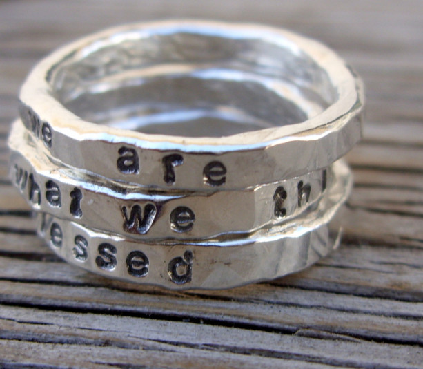 Made to order- ONE 3mm fine silver stacking ring- hand stamped with your choice of phrase-words stacker ring