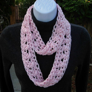Solid Light Pink SUMMER SCARF Infinity Loop Cowl, Soft Crochet Knit Lightweight Small Skinny Necklace, Women's Neck Tie..Ready to Ship in 2 Days