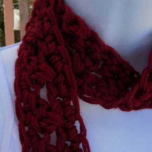 Dark Solid Red SUMMER SCARF Infinity Loop Cowl, Soft Lightweight Small Narrow Circle Crocheted Necklace, Skinny Scarf, Women's Neck Tie..Ready to Ship in 2 Days