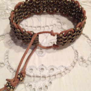 Unisex adjustable Rollo chain and Greek leather bracelet in camouflage colors.