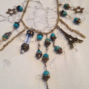 Lady Cora antiqued brass and turquoise necklace. Very Downton Abbey Statement necklace. OOAK.
