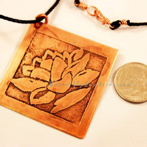 Etched Copper Lotus Pendant - Lotus Collection
