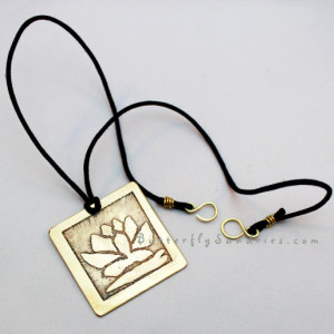 Handmade Yellow Brass Etched Lotus Pendant Necklace - Lotus Collection