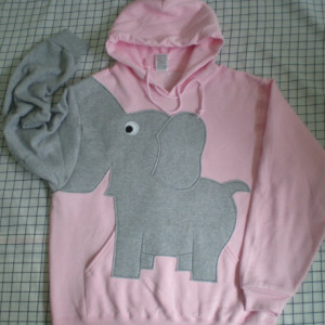 Elephant sweater, elephant sweatshirt, elephant trunk sleeve hoodie pale pink size xlarge