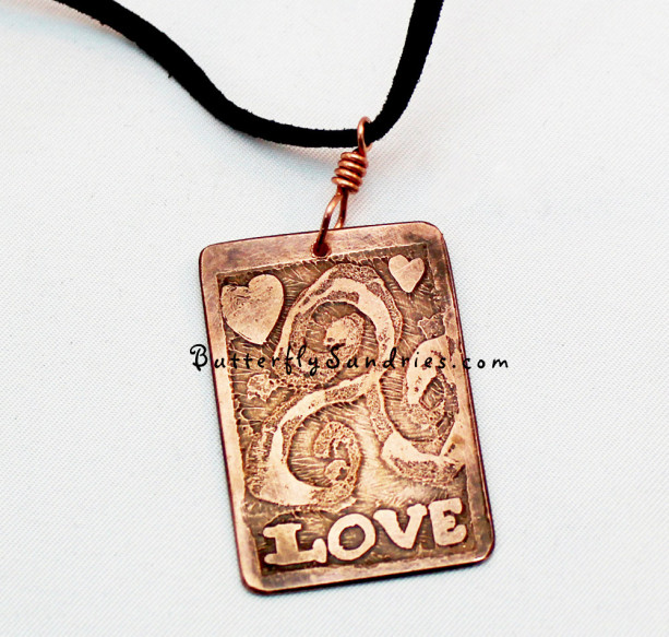 OOAK Abstract Etched Copper Triskele Love Pendant Necklace - Triskelion Collection