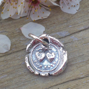 Antique Insignia / Fine Silver Pendant - "Forever" (Two Hearts Intertwined above)