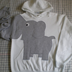 Elephant sweater, elephant sweatshirt, elephant trunk sleeve HOODIE White UNISEX Large