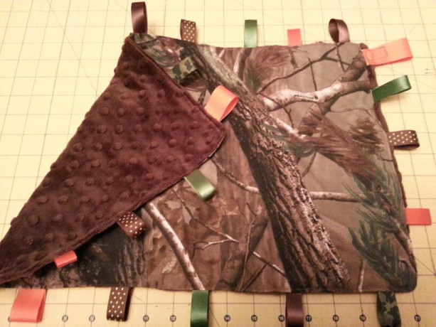 Camo Tag blanket -***EMBROIDERED*** custom made- You choose accent color and accent fabric