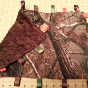 Camo Tag blanket - custom made- You choose accent color and accent fabric