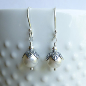 Vintage Style Antiqued Silver Leaf Earrings with Sterling Silver Hooks
