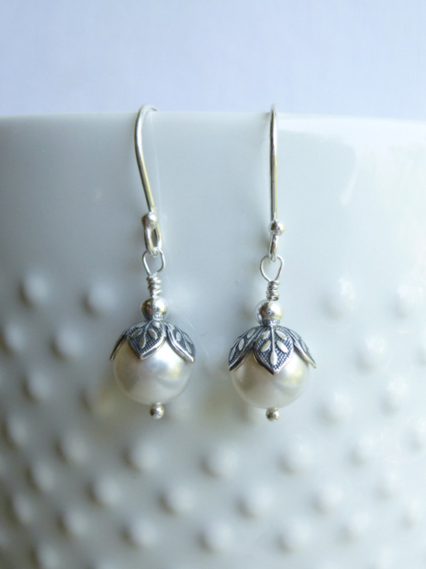 Vintage Style Antiqued Silver Leaf Earrings with Sterling Silver Hooks