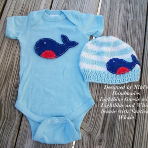 WHALE Set Bodysuit  and Hat set, Whale hat, Whale bodysuit, striped baby hat, childrens clothing, baby shower gift