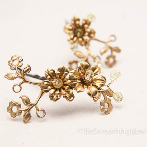 Brass and Gold Flower Hair Accessories, Vintage Fower Bobbie Pins