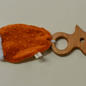 Cherry Wood Fox Teether with Fabric Crinkle Tail