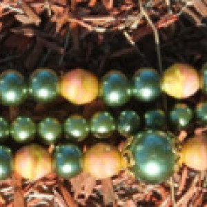 vintage style olive green beads, salmon pink beads, handmade, elegant, necklace earring and triple strand bracelet set.ooak