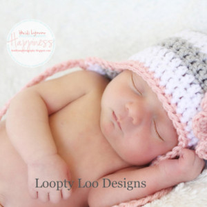 Striped Earflap Hat with Flower