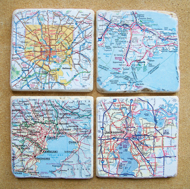 Bogota Map Coaster Handmade Multiple city optional Set of 4 Sapele Wooden Coaster with city map