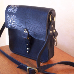 Fancy Black and Bronze Leather  Handbag / Purse Very Dressy. long adjustable strap
