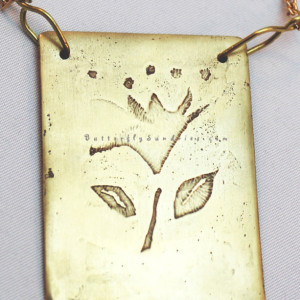 OOAK Handmade Etched Brass Flower Necklace
