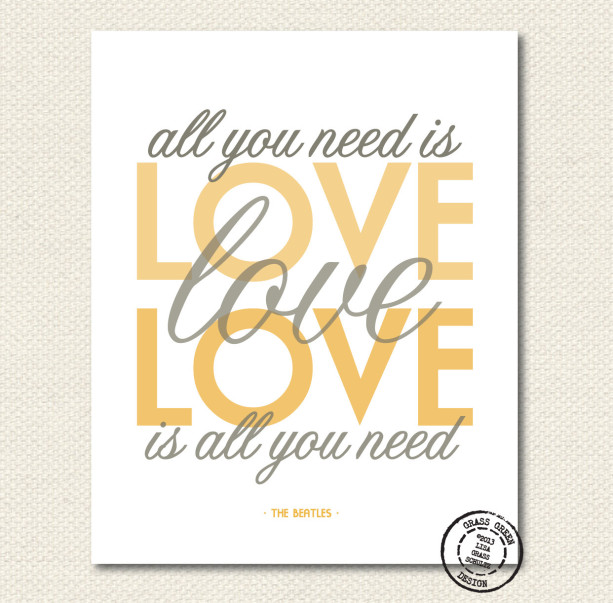 The Beatles All You Need Is Love Gray and Gold 8x10 Art Print
