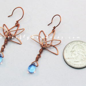 OOAK Handmade Copper Wire Lotus Earrings with Glass Drops