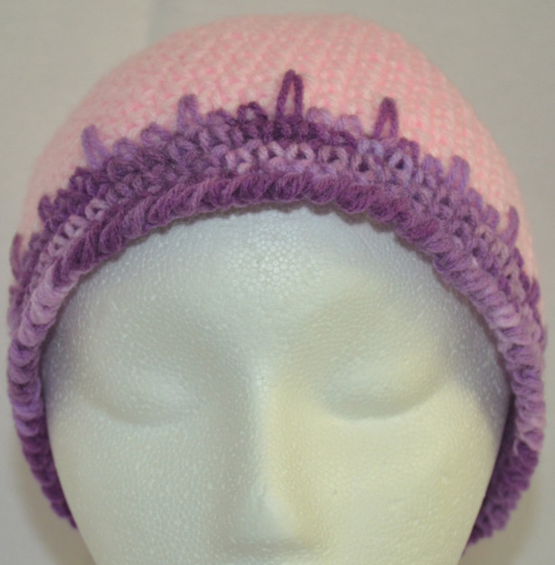 Handmade Pink and Purple Varigated Crochet Beanie , Woman / Teen / Tween Beanie , Pink / Purple Beanie   b102