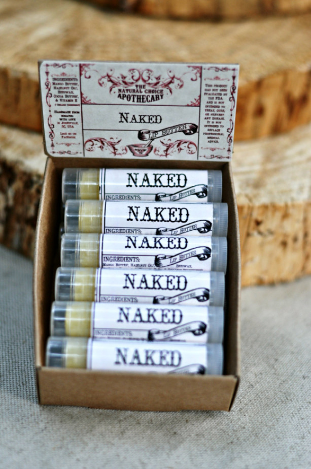 12 pack - Naked Lip Butter, Organic Natural Unflavored Unscented Lip Balm - BPA Free Handmade by The Natural Choice Apothecary
