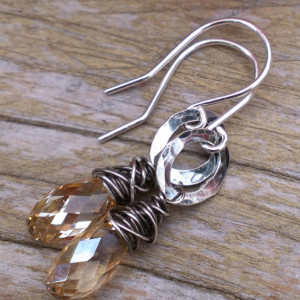 Wonky Wrapped Briolette on Hammered Oval Hoop Earring - Gifted to the "Once Upon A Time" Stylist for Consideration