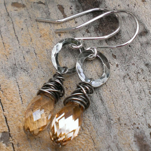 Wonky Wrapped Briolette on Hammered Oval Hoop Earring - Gifted to the "Once Upon A Time" Stylist for Consideration