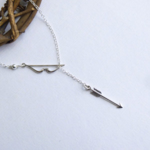 Sterling Silver Bow and Arrow Lariat Necklace... Entirely Sterling Silver