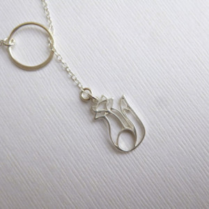 The Fox By the Moon... Sterling Silver Fox Lariat Necklace