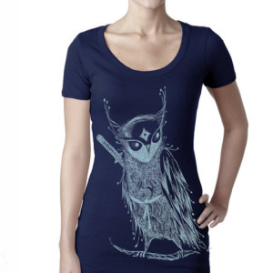 Zentangle Samurai Owl Scoop neck woman T shirts