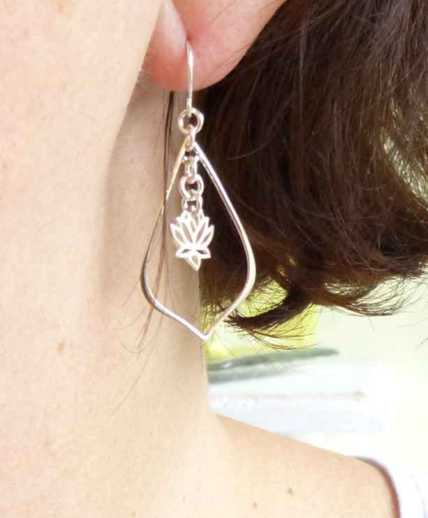 Sterling Silver Lotus Flower Earrings with Sterling Hooks