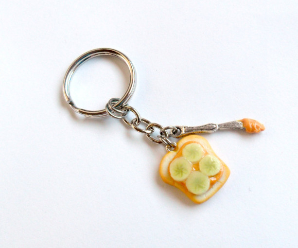 Peanut Butter and Bananas Keychain, With Knife, Cute :D FREE SHIP!