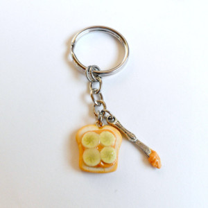 Peanut Butter and Bananas Keychain, With Knife, Cute :D FREE SHIP!