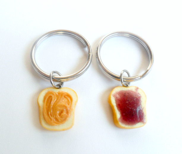 Peanut Butter and Jelly Keychain Keyring Set, Best Friend's Keychains, Cute :D