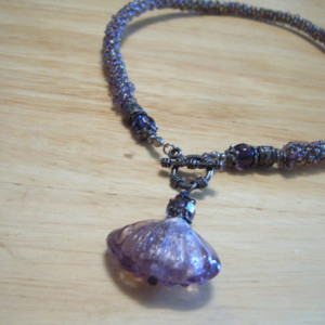 Pink Lavender Rose Glass Front Toggle Necklace