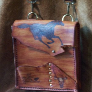 Rustic Western Brown Leather mini Messenger Bag  Mustang handmade year of the horse