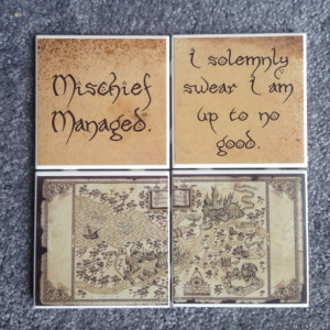 Harry Potter Coasters (Set of 4) Marauders Map Quotes, Hogwarts Map