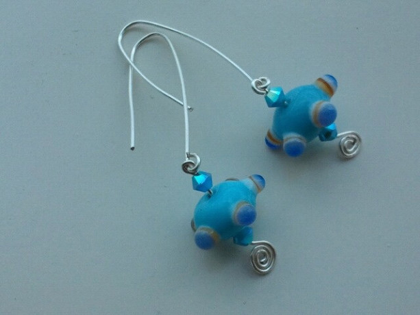 Summer style blue Geometric earrings, space earrings on handmade sterling silver ear wires, retro, polka dots, modern blue jewellery