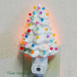 Little White Ceramic Christmas Tree Night Light Automatic Switch Color Light Globes