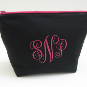 Monogrammed Cosmetic Bag, makeup, Personalized zippered bag, toiletry kit, bridesmaids gift, travel case