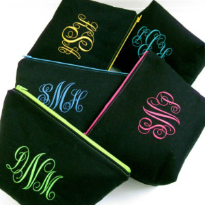 Monogrammed Cosmetic make-up Bag, Personalized Bridesmaids Gift, Zippered pouch,  Toiletry Kit